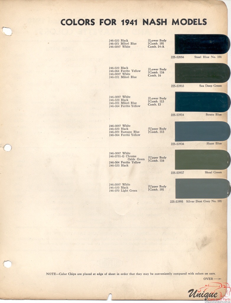 1941 Nash Paint Charts DuPont 2
